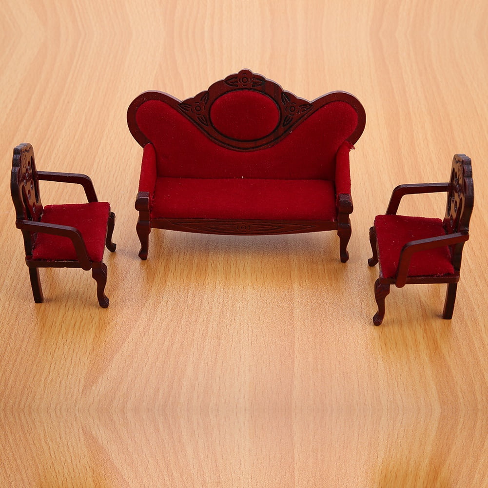 Red Wooden Dollhouse Sofa Chair Set S147