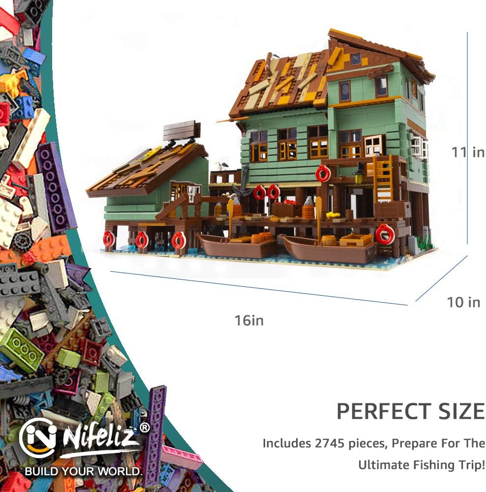 Fishing Village Captain's Wharf MOC Building Blocks Kit, 2745 Pcs H7298