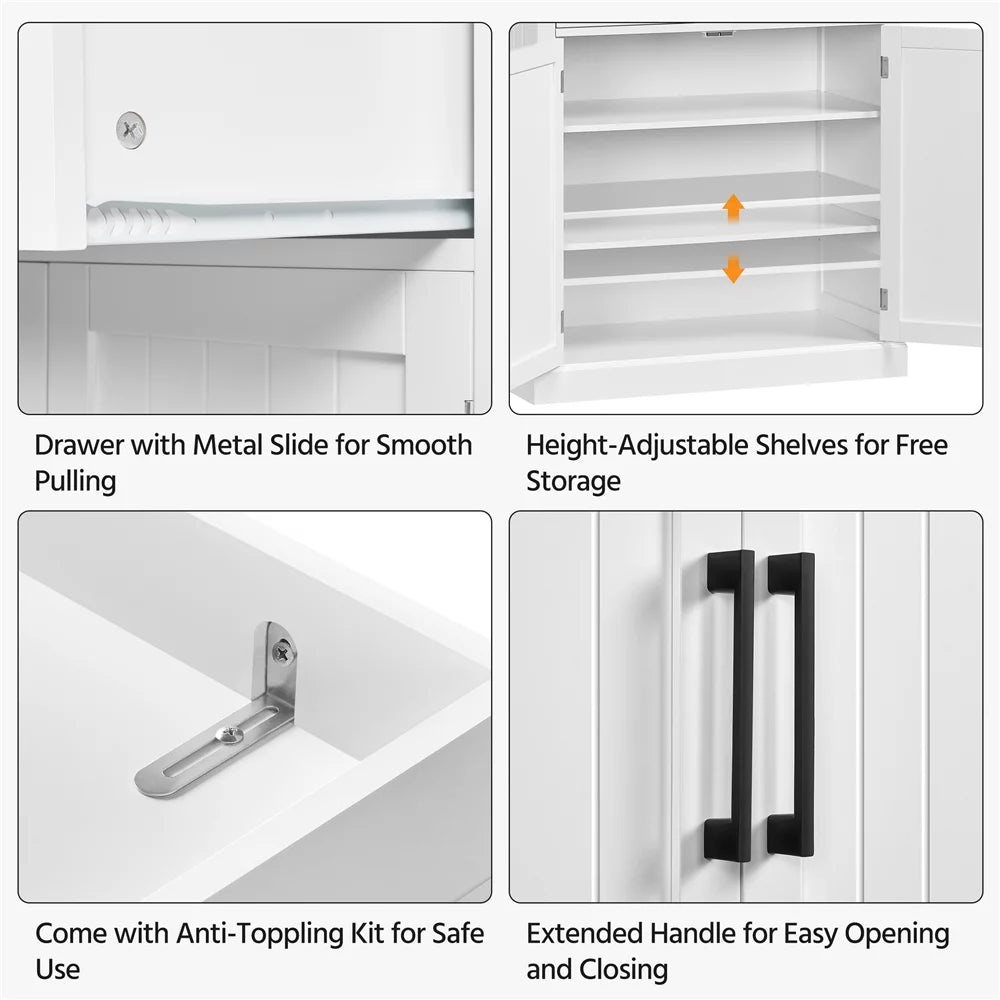 White Kitchen Pantry Cabinet with Doors and Adjustable Shelves X190629
