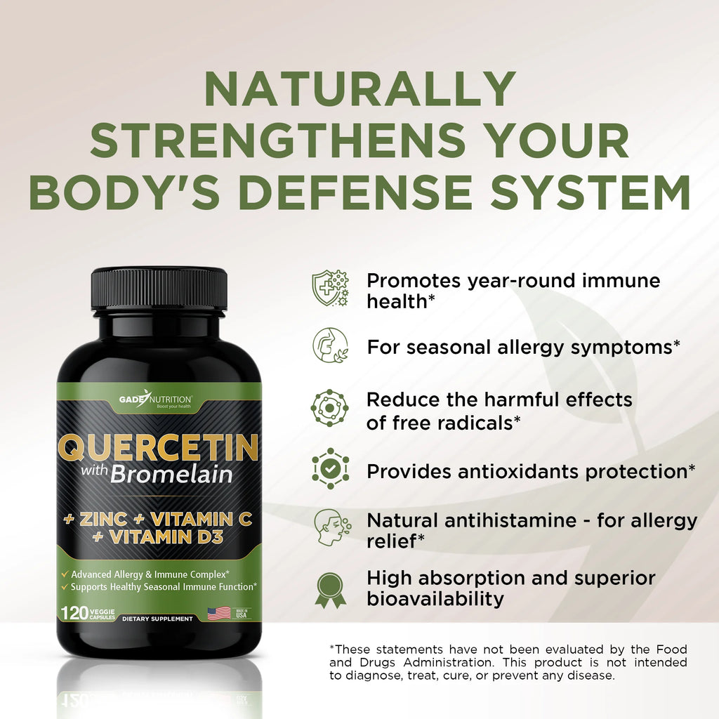Quercetin 500mg with Vitamin C Zinc Bromelain and Vitamin D3 360 Veggie Caps Q74579