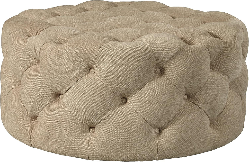 Beige Round Tufted Ottoman F6338