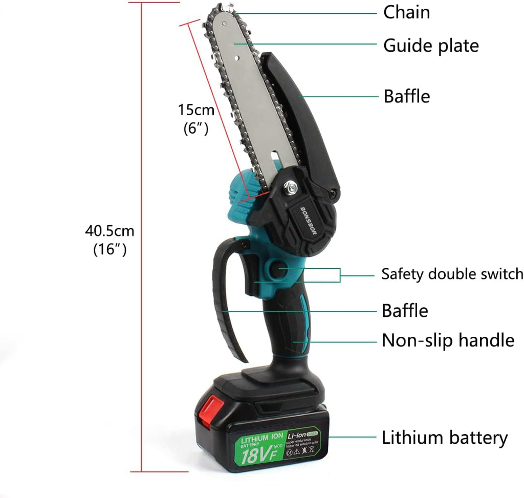 Cordless Mini Chainsaw 6" with 2 Chains 2x 5.0Ah Batteries and Charger W36961