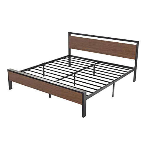 14 Inch Full Size Metal Platform Bed Frame with Wooden Headboard and Footboard B888889