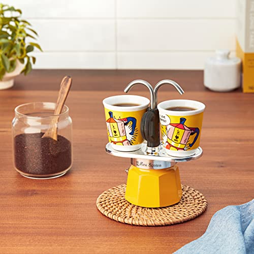 Yellow Aluminium Moka Set includes Coffee Maker 2-Cup (2.8 Oz) + 2 shot glasses B18798