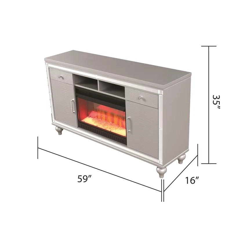 Solid Wood TV Stand With Electric Fireplace D874132