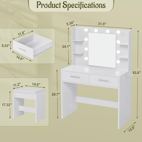 White Vanity Desk with Mirror and Bench N189761
