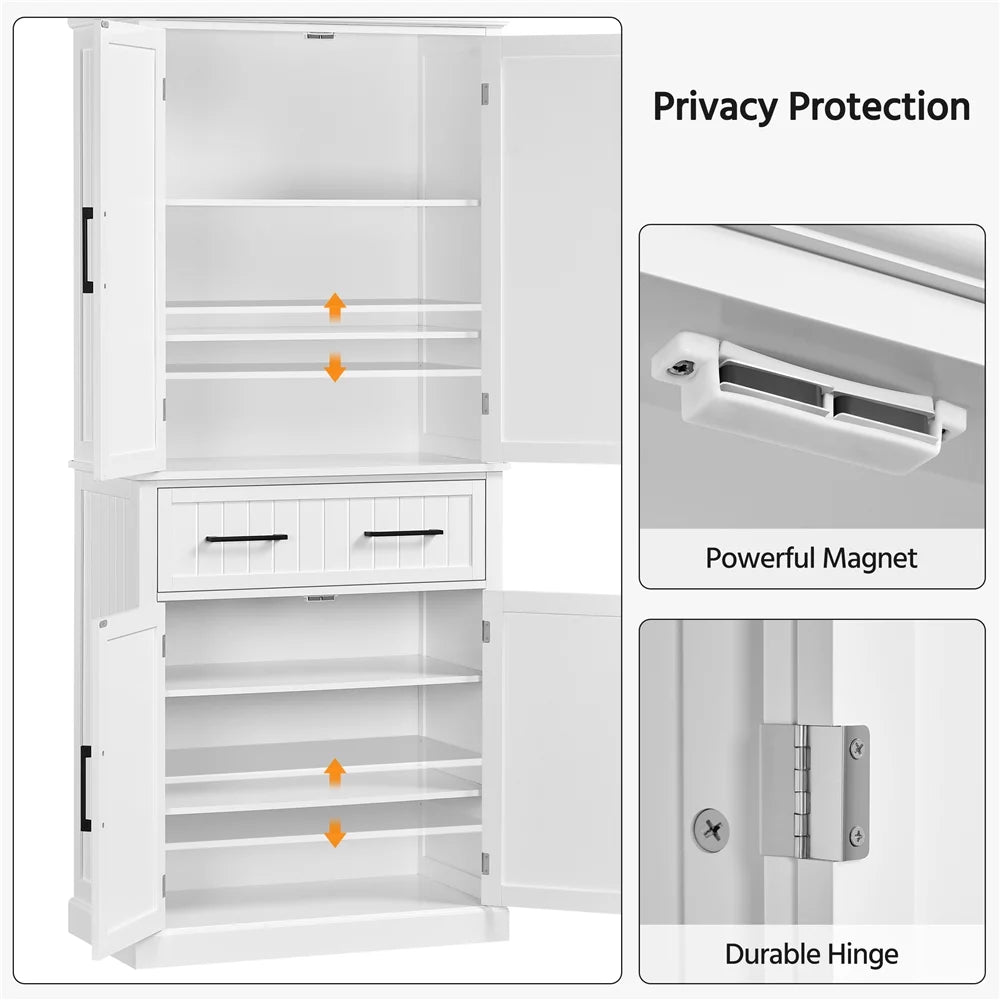 White Kitchen Pantry Cabinet with Doors and Adjustable Shelves X190629