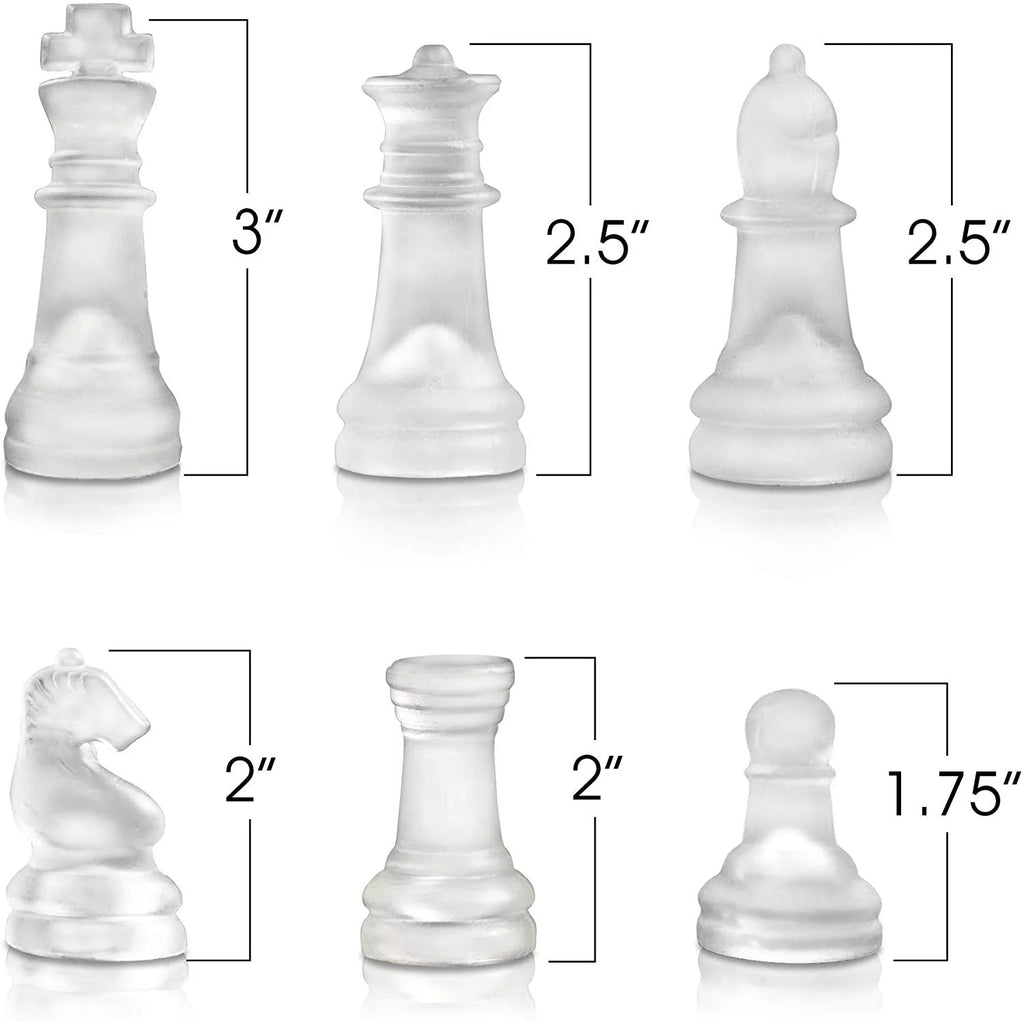 12 inch Glass Chess Set with 32 Frosted Clear Pieces U86479