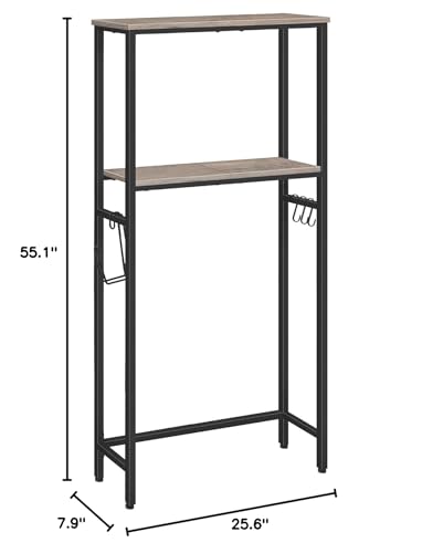 Greige and Black 2-Tier Over The Toilet Storage Shelf with Toilet Paper Holder and Hooks H431587