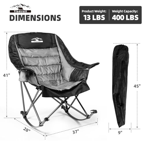 Oversized Padded Camping Chair with Cup Holder, Black & Gray I85485