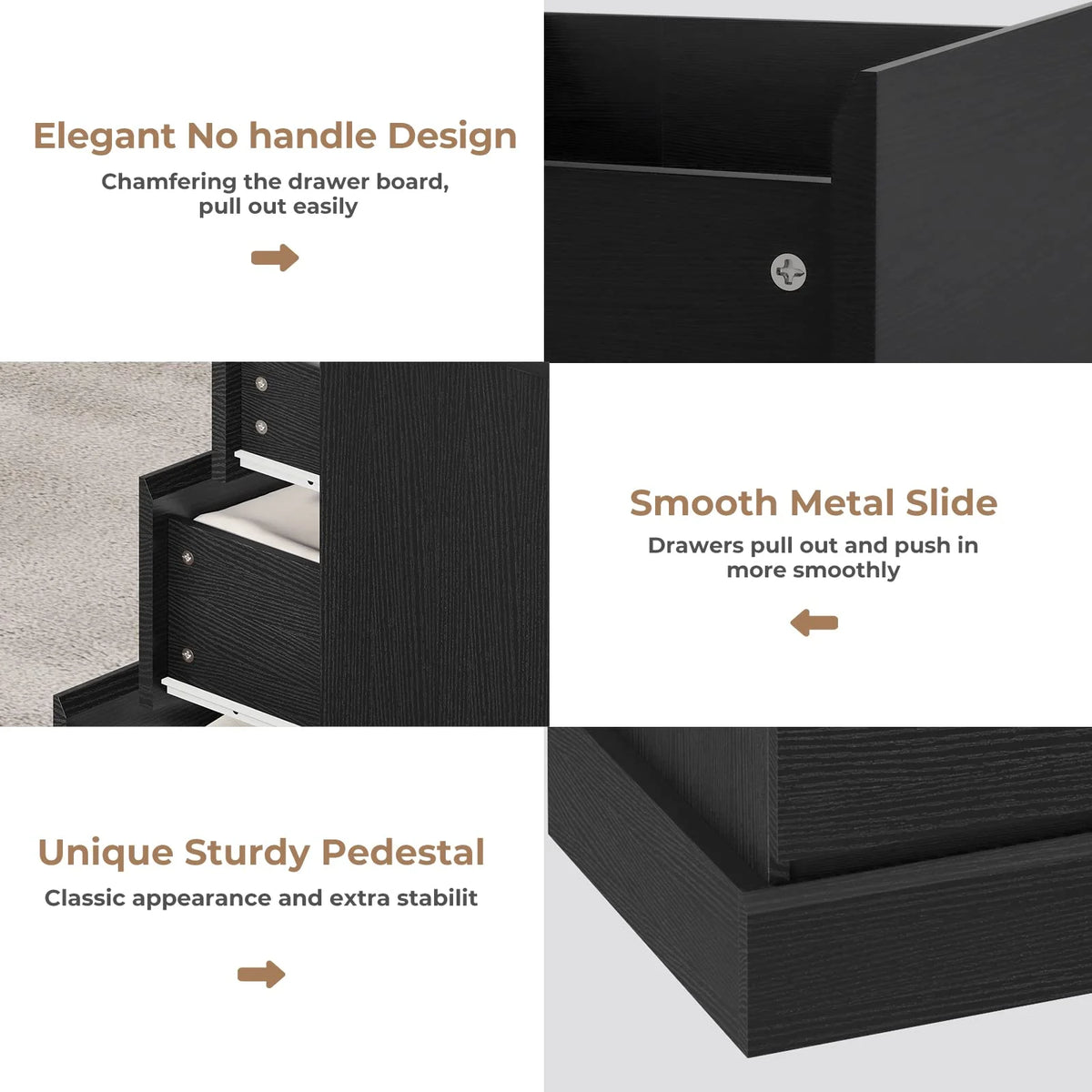 Black 6 Drawer Wooden Dresser W322