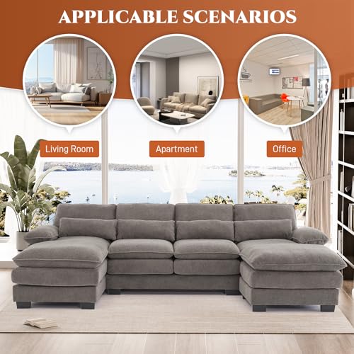Beige White 114" U Shape Sectional Sofa P869403
