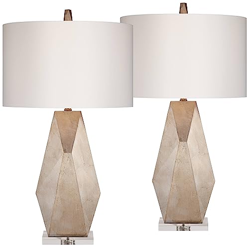 32 1/2" Tall Geometric Mid Century Modern End Table Lamps Set of 2 Champagne Gold R921
