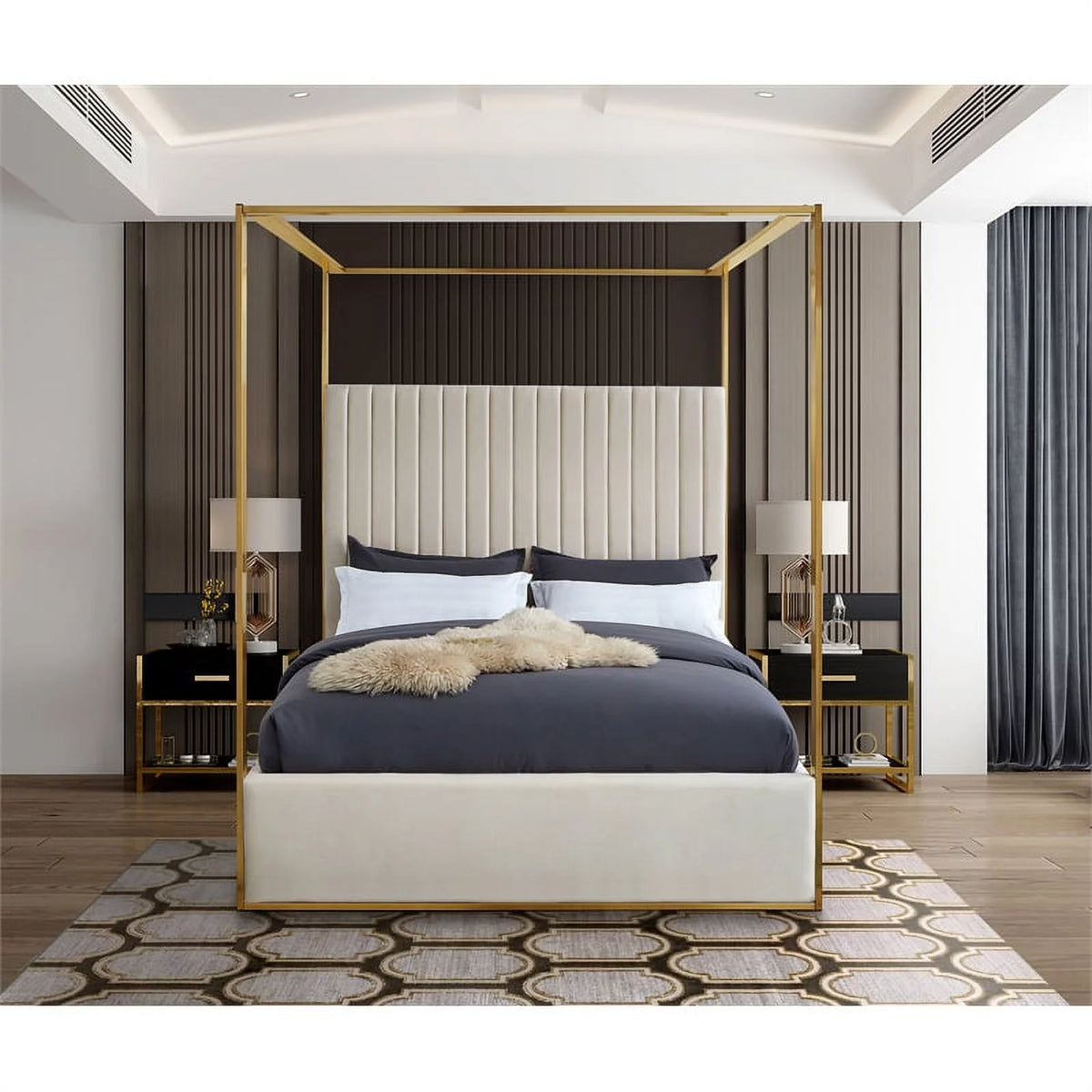Cream Velvet King Bed X9971