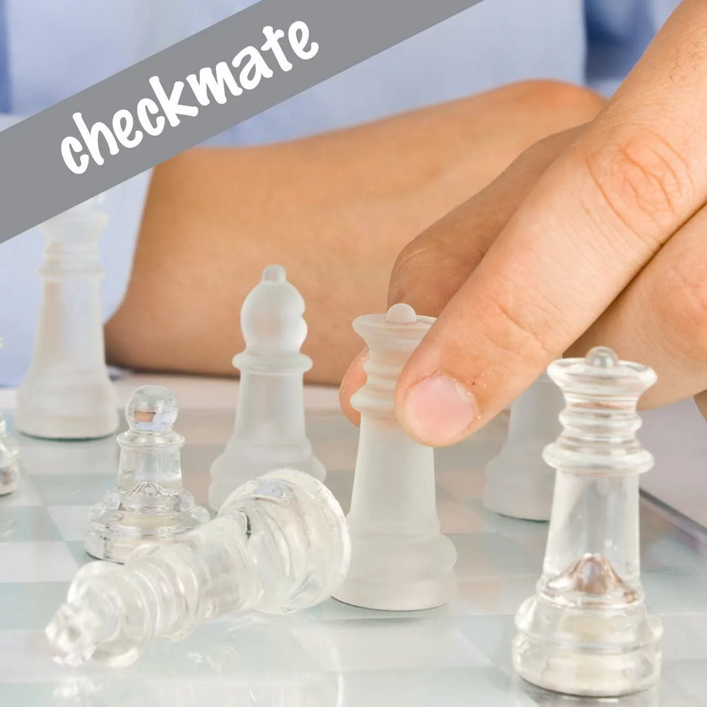 12 inch Glass Chess Set with 32 Frosted Clear Pieces U86479