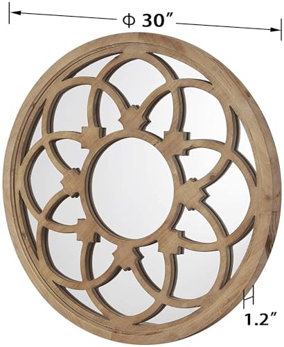 Rustic 30" Round Wall Mirror Wood Frame P45611