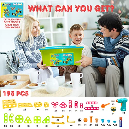 195 Pcs STEM Building Blocks Toy Set with Storage Box U239