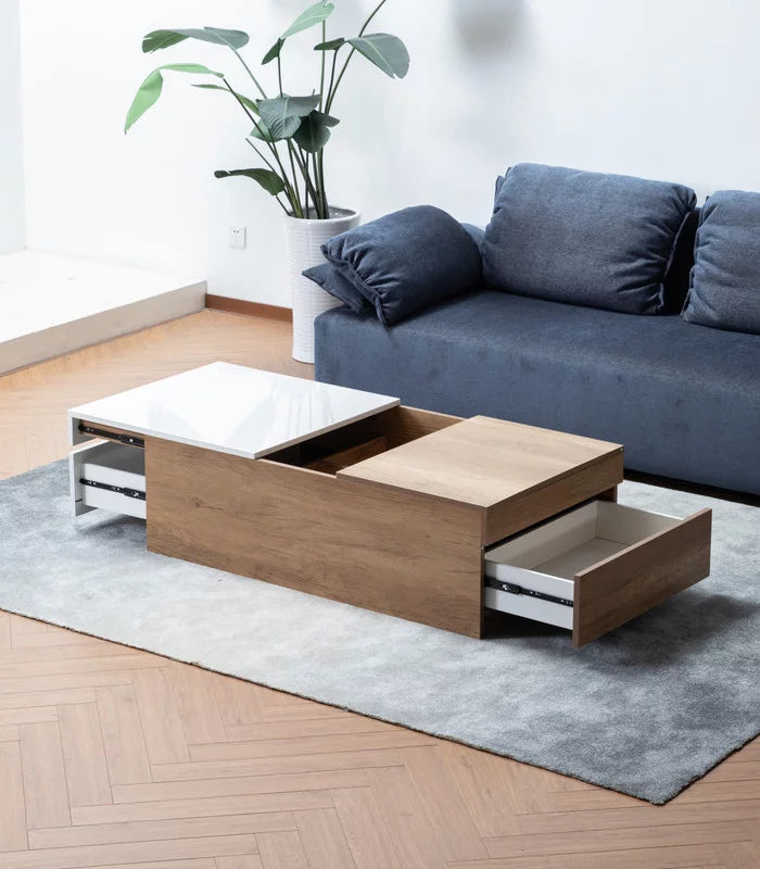 Light Brown Wood Coffee Table with 2 Drawers A9804