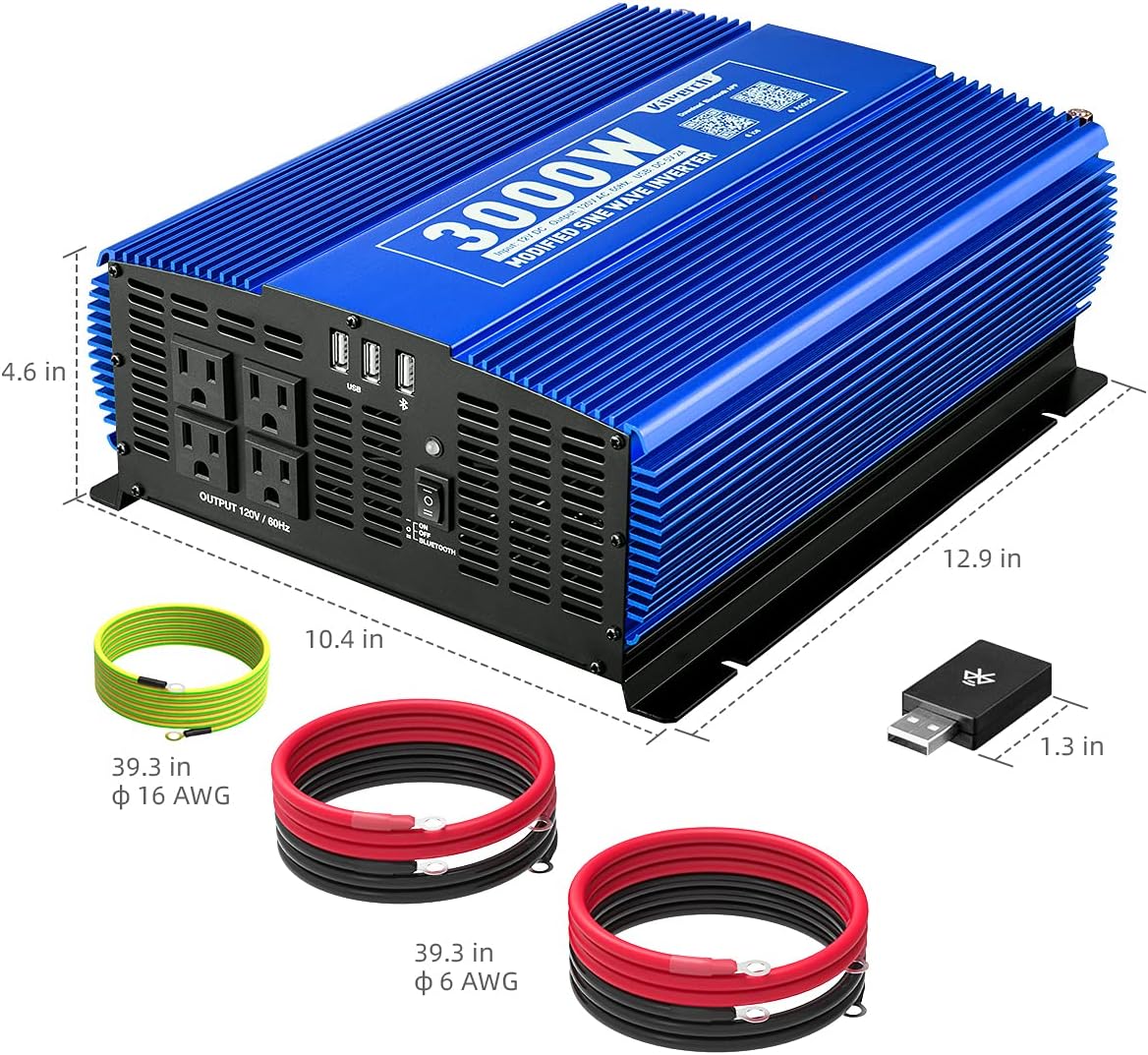 3000W Power Inverter DC12V to 110V AC Car Inverter with 4AC Outlets 2USB Port Y232706