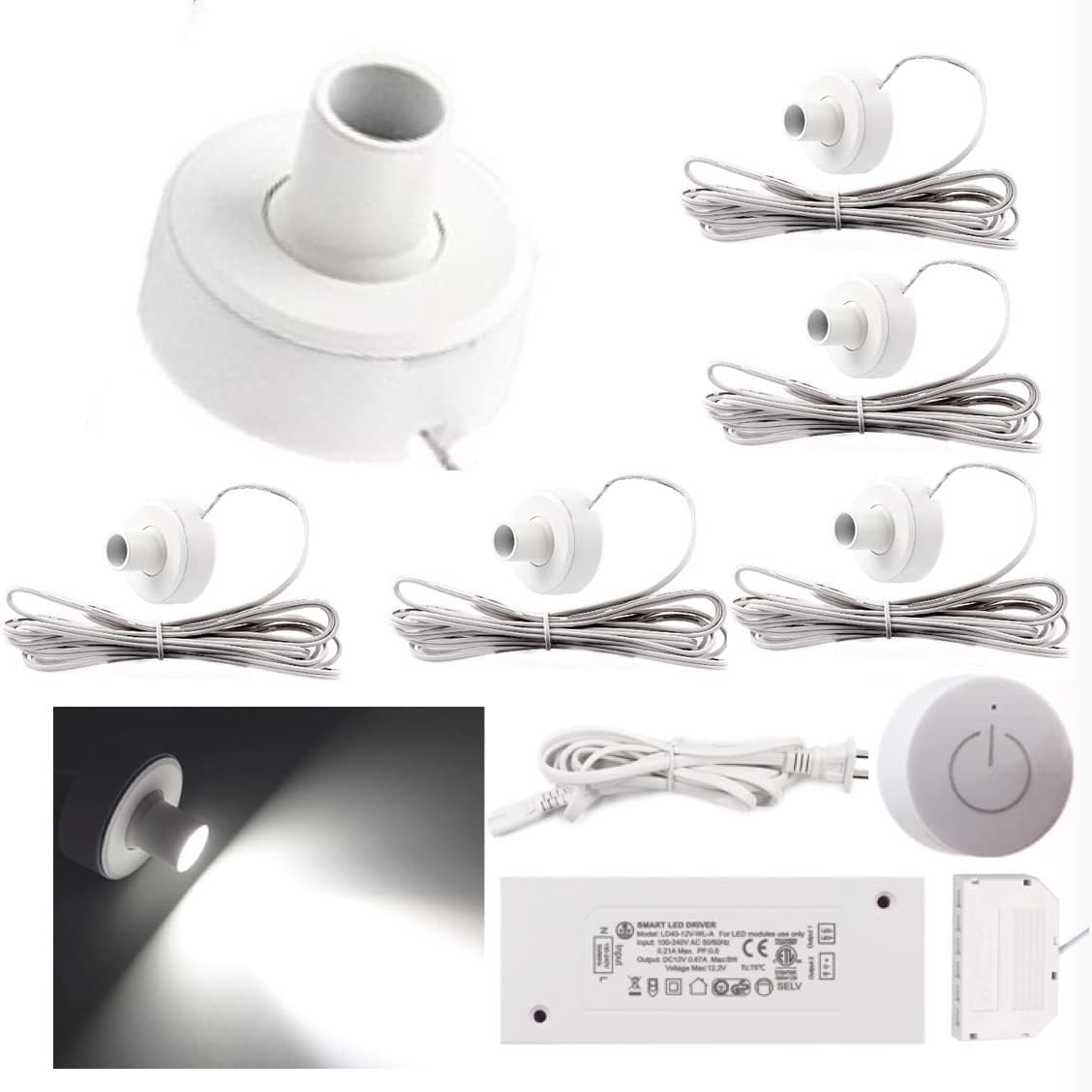 6 Pack Black 12V 2W Puck Light with Wireless Dimmer Switch J903190