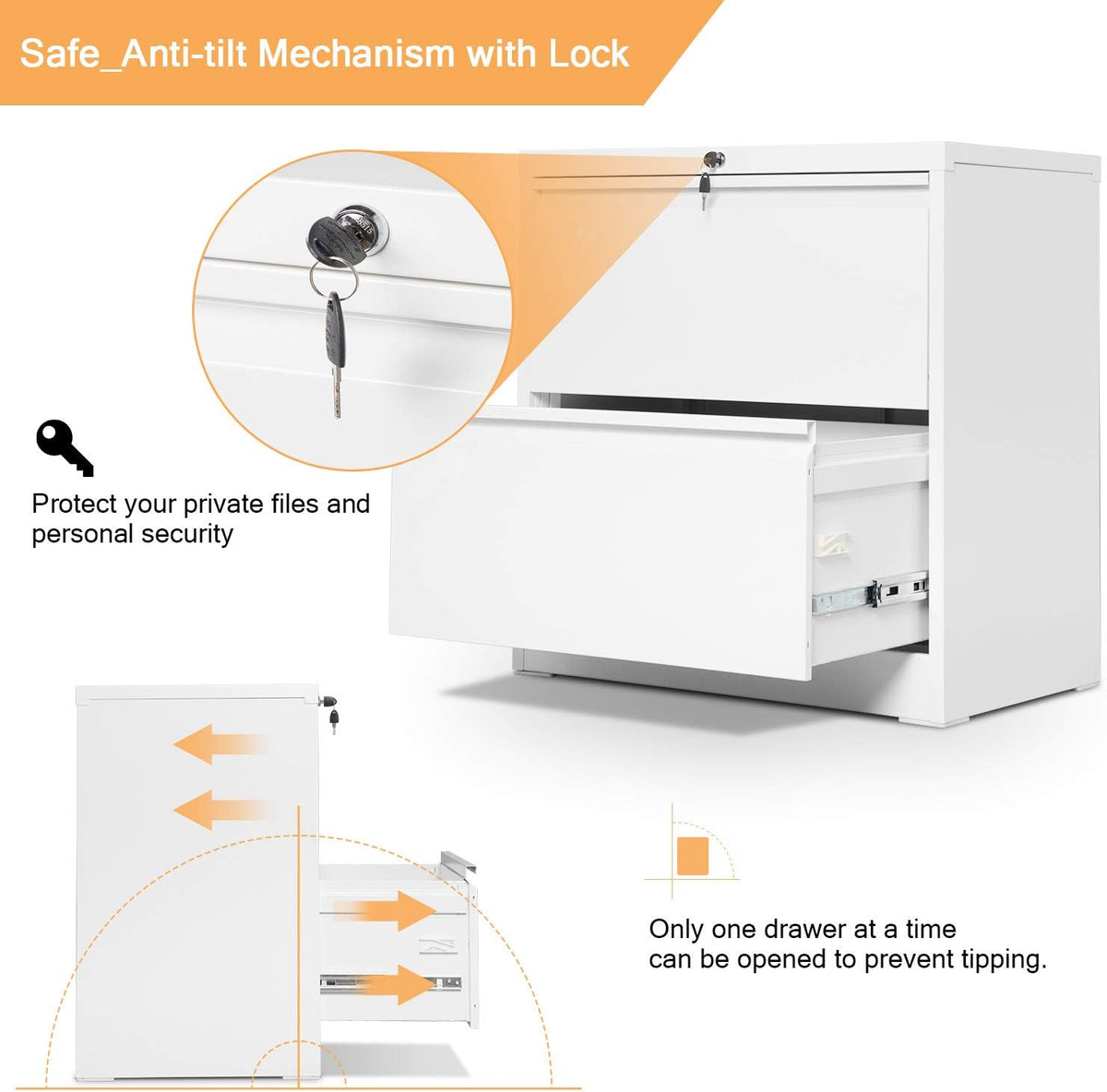 2 Drawer Metal Lateral File Cabinet with Lock V2887