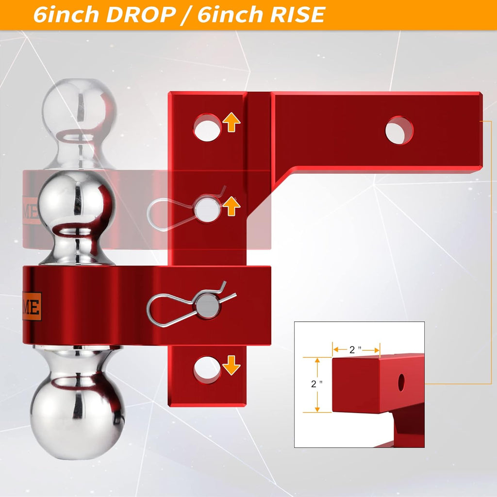 Adjustable Aluminum Trailer Hitch with Double Stainless Steel Pins, Red G3589