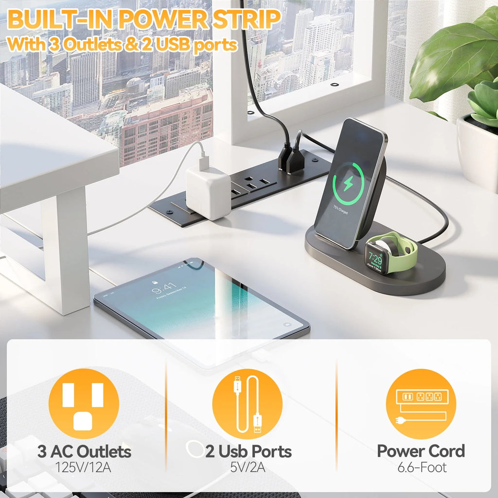 L Shaped Computer Desk with Power Outlets & LED Lights Y340397
