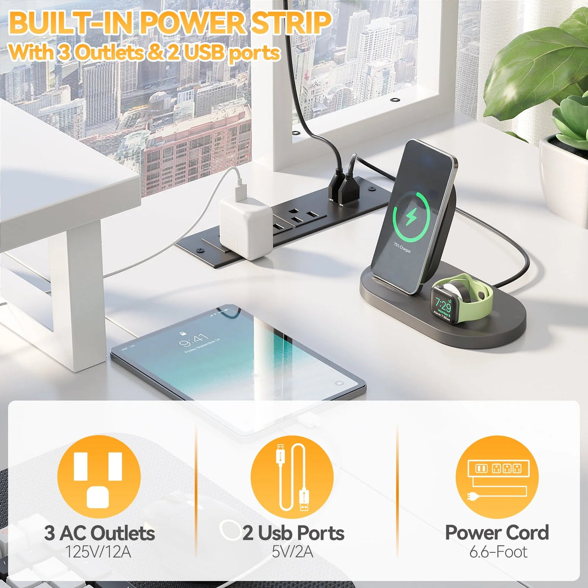 L Shaped Computer Desk with Power Outlets & LED Lights Y340397