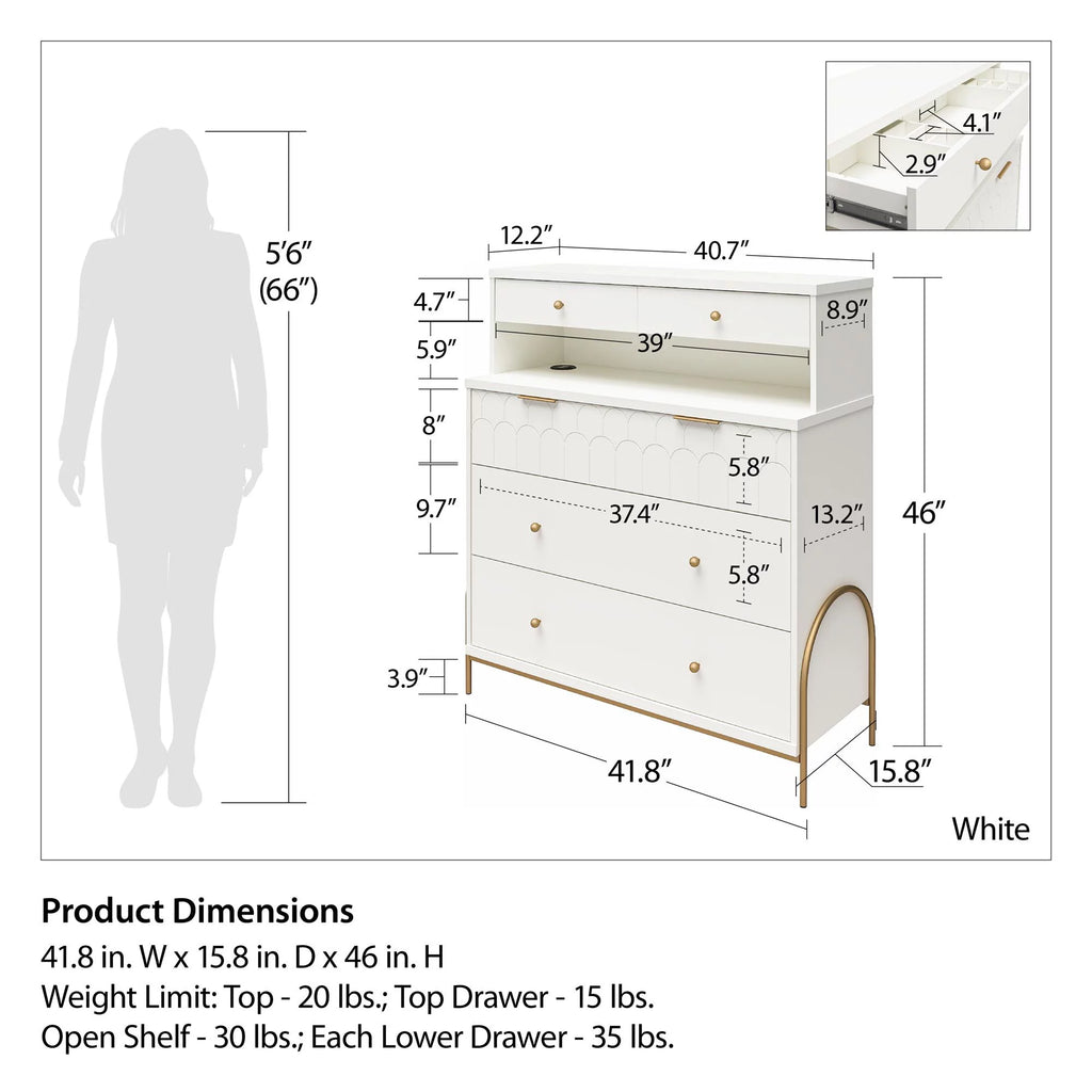 White 4 Drawer Dresser with Hutch P658352