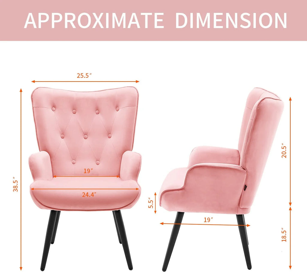 Pink Velvet Tufted Wingback Accent Chair with Solid Metal Legs C27719