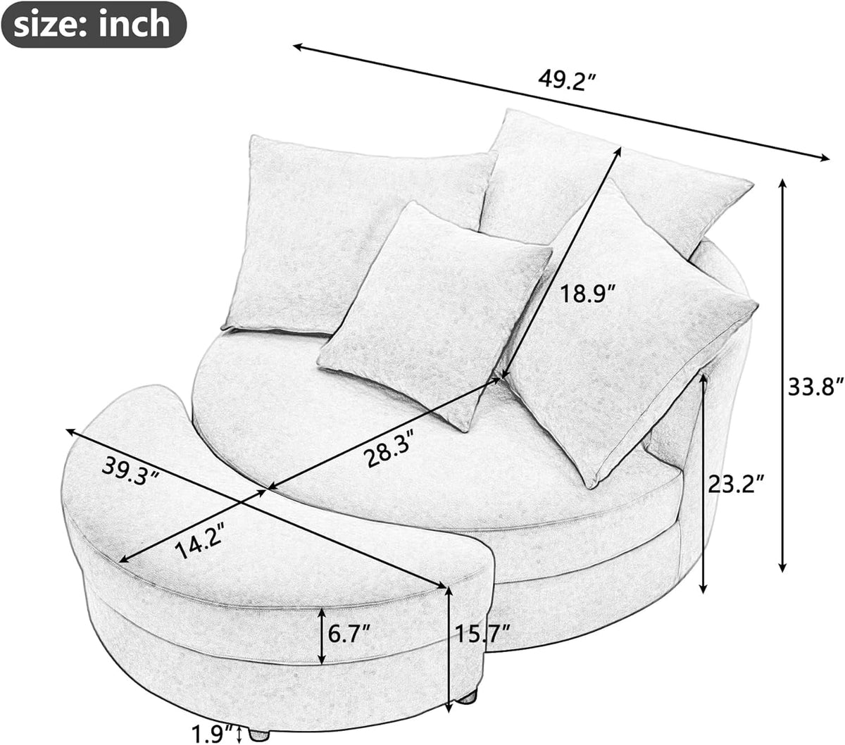Swivel Accent Barrel Chair with Storage Ottoman & 4 Pillows R146333
