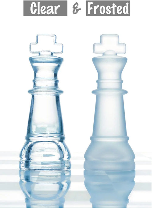 12 inch Glass Chess Set with 32 Frosted Clear Pieces U86479