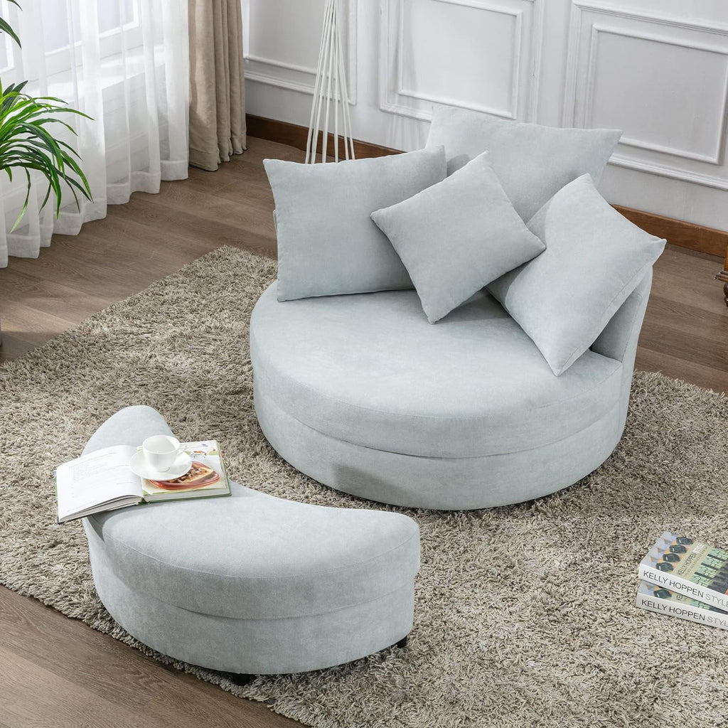 Swivel Accent Barrel Chair with Storage Ottoman & 4 Pillows R146333