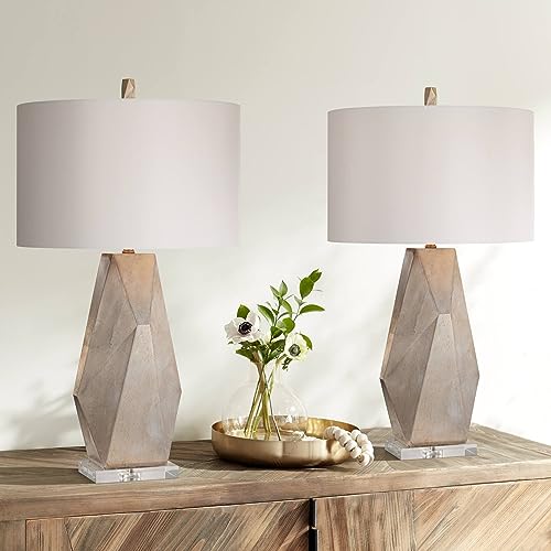 32 1/2" Tall Geometric Mid Century Modern End Table Lamps Set of 2 Champagne Gold R921