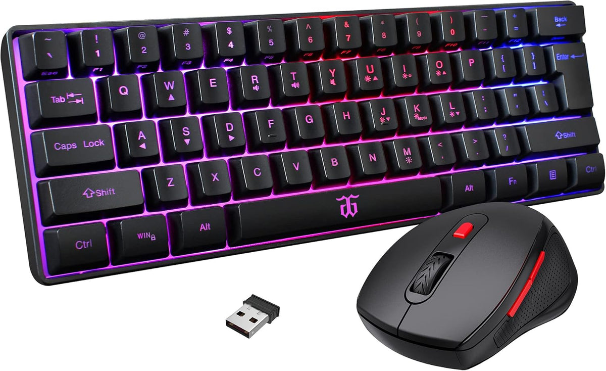 2.4G Wireless Gaming Keyboard and Mouse Combo, Mini 60% Mechanical Feel Keyboard, Ergonomic Wireless Mouse, Pack of 2 N618869