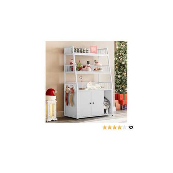 Cat Litter Box Enclosure with Storage Shelves Wooden Hidden Cat Cabinet J45483