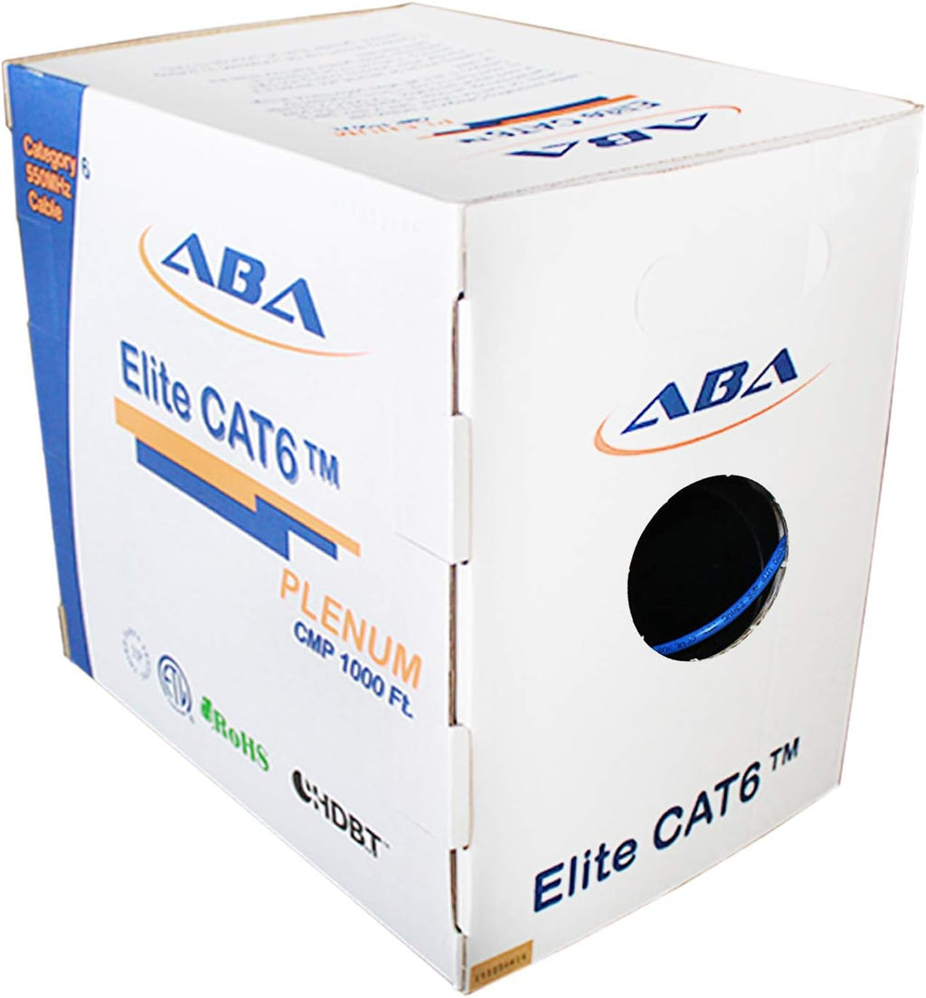 CAT6 Plenum (CMP) Ethernet Cable 1000ft, UTP 23AWG Solid Bare Copper, Blue N988