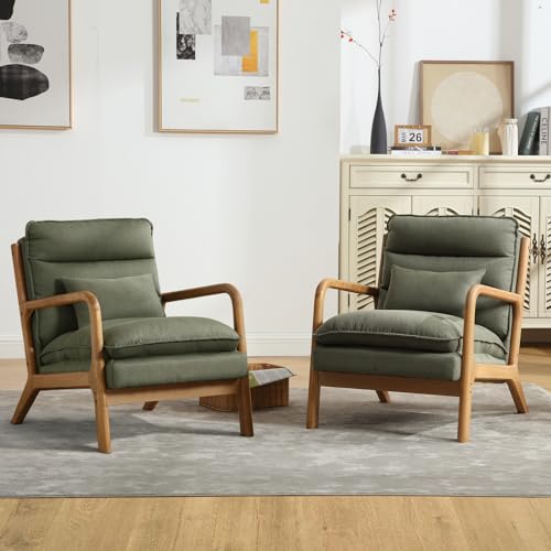 Green Upholstered Accent Chair with Wood Frame Q594