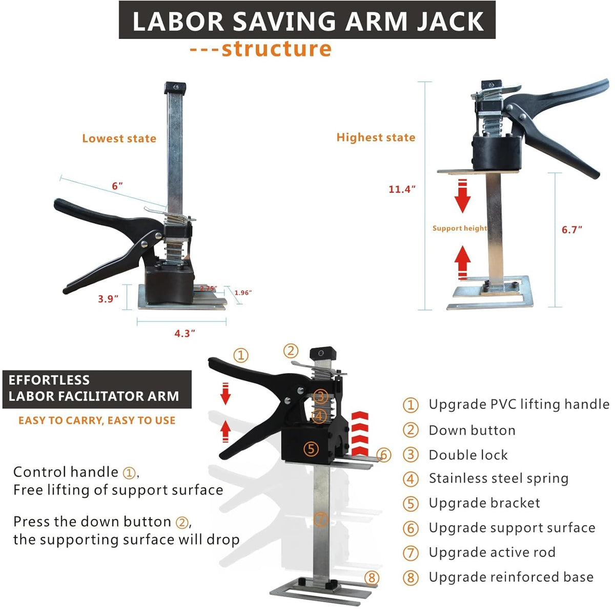 150KG Hand Jack Tool Furniture Lifting Levelers (2PCS) A36268