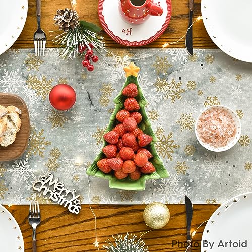 Watercolor Deer Trees Snowflakes Christmas Table Runner 13 x 72 Inch V99051