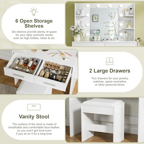White Vanity Desk with Mirror and Bench N189761
