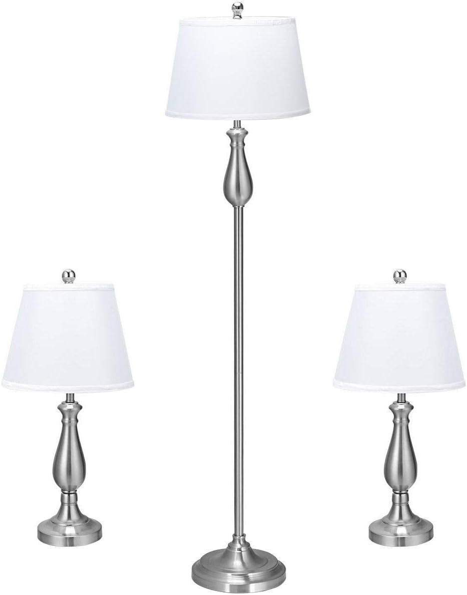 3 Pack Metal Table and Floor Lamp Set with Fabric Shade A2120