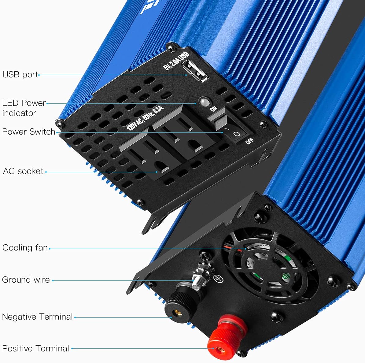 3000W Power Inverter DC12V to 110V AC Car Inverter with 4AC Outlets 2USB Port Y232706