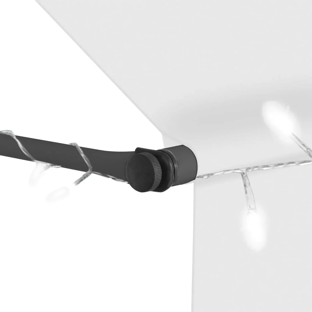Manual Retractable Awning with LED Outdoor Door Canopy Sunshade Shelter Cream 118.1 Inch R471