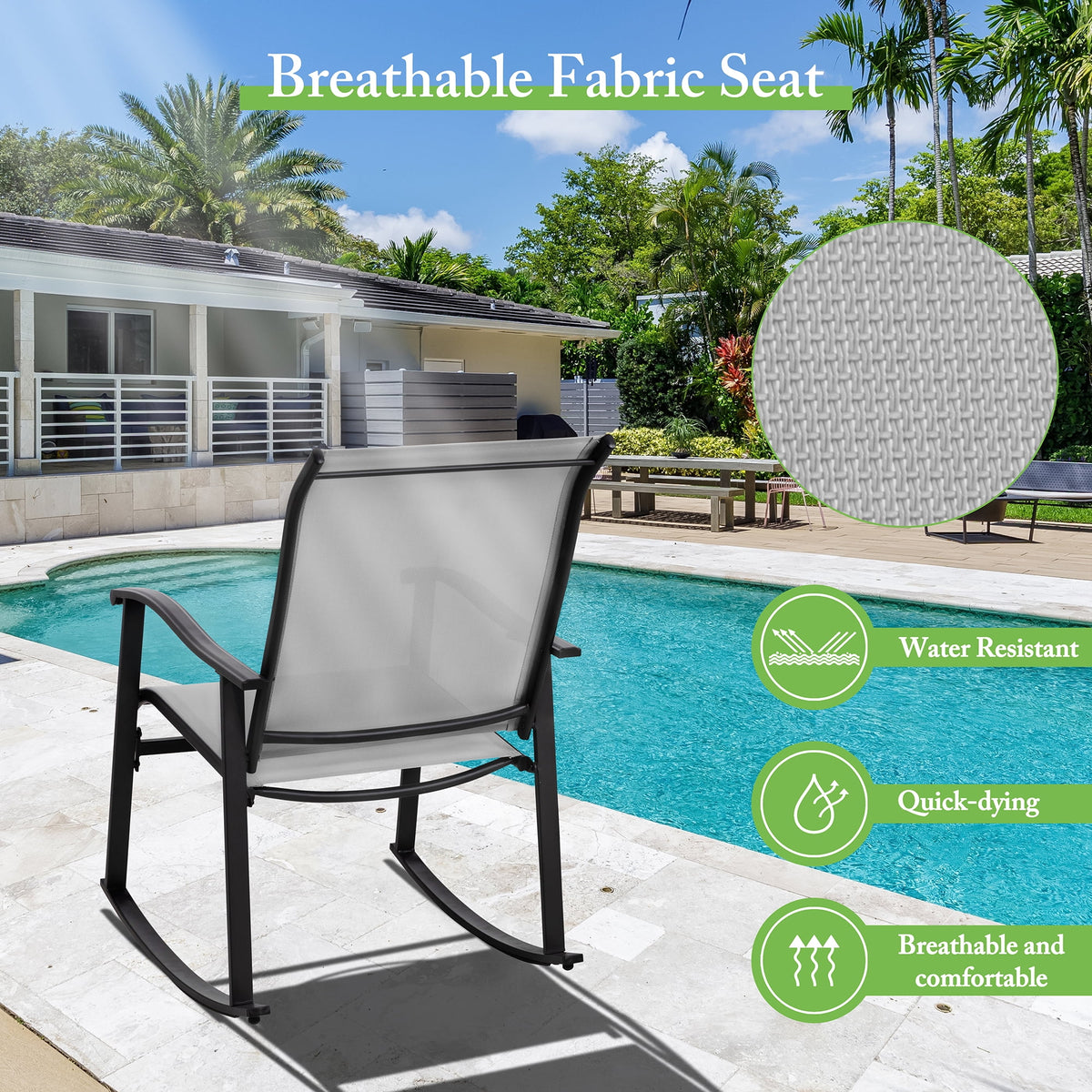 3 Piece Rocking Bistro Set with Glass Coffee Table Light Gray R20175