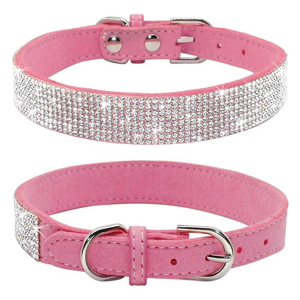 Rhinestone Soft Suede Leather Dog Collar Z490