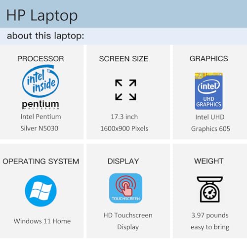 17.3" Touchscreen Laptop Intel Pentium N5030 16GB RAM 1TB SSD Windows 11 Home H431807