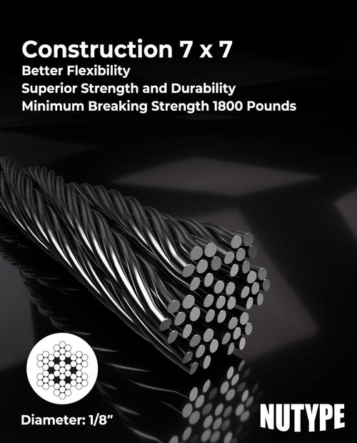 1/8 T316 Stainless Steel Cable, 7x7 Strand Core, 1000FT K409915