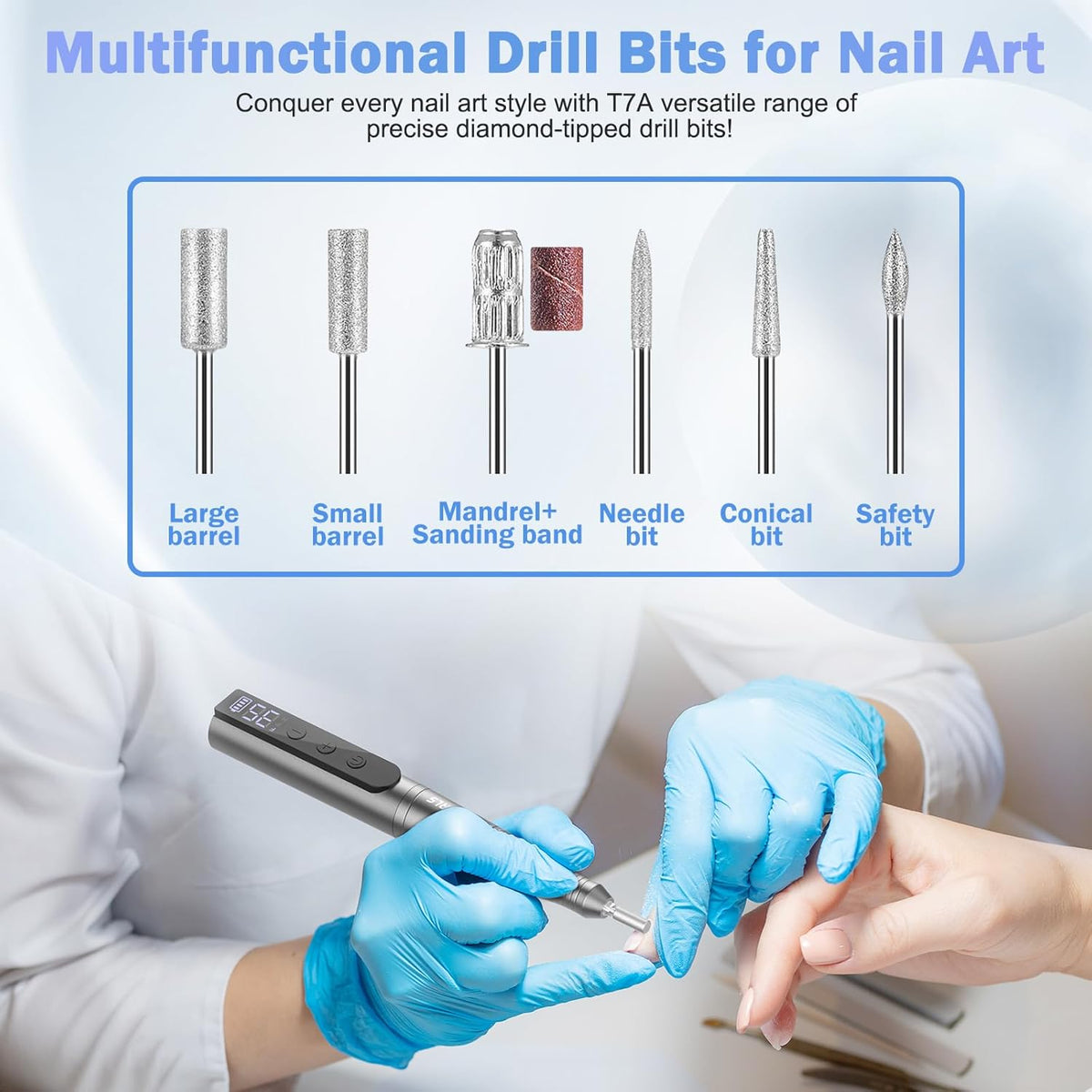 Cordless Electric Nail Drill 35000rpm with Drill Bits Set Gray J554154