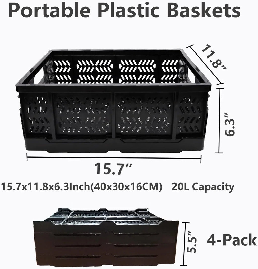 4-Pack Plastic Foldable Storage Crates, 20L, Black S521962